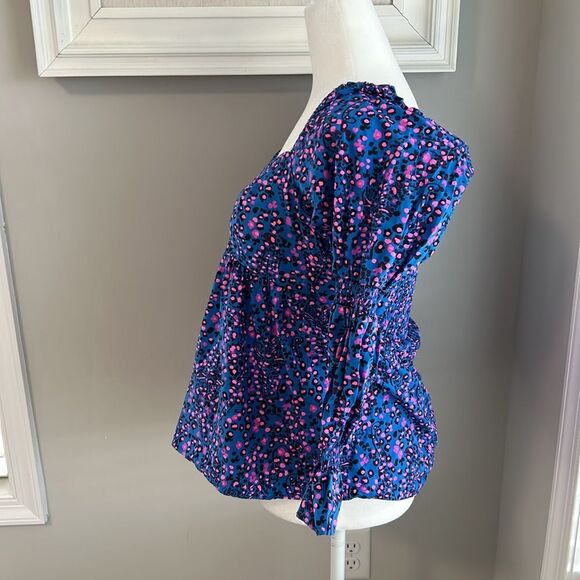 Lilly Pulitzer Preslee Blue Pink Dot Long Sleeve Top 4 - Picture 6 of 11